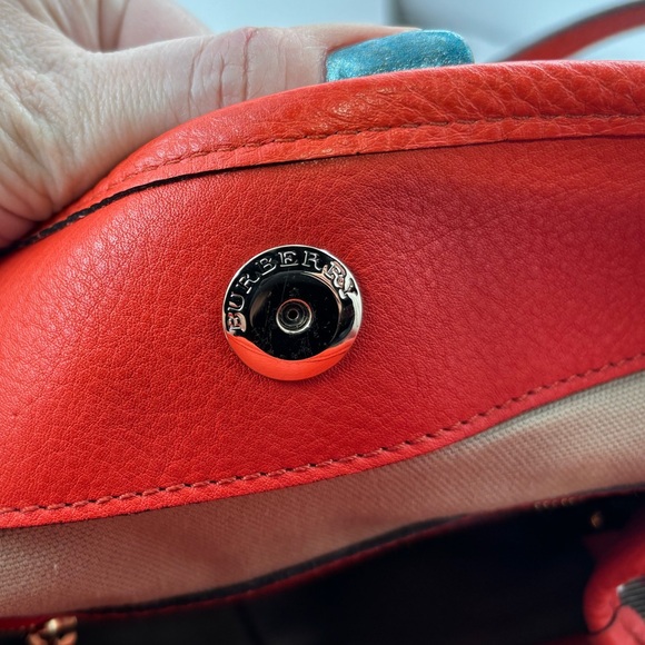 Auth Burberry House Check Canterbury canvas leather orange bag tote purse - Picture 14 of 16